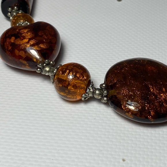Vintage Venetian Dichroic Glass Gold and Amber Necklace - Picture 3 of 5